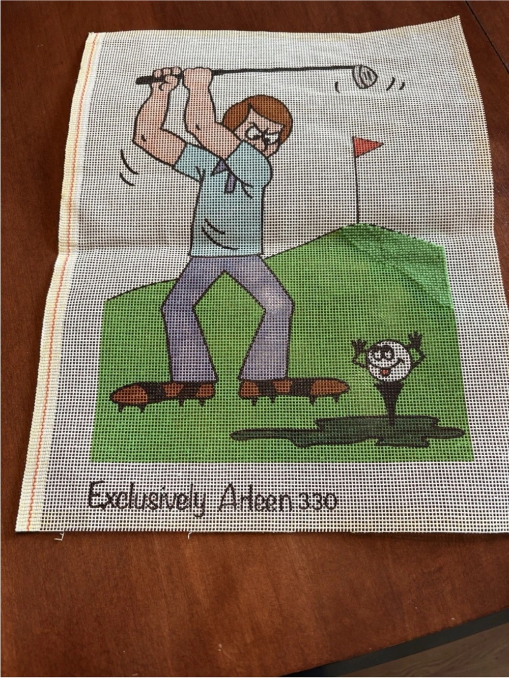 Exclusively Arleen330 Golf Needlepoint Canvas wit Green Purple Accents
